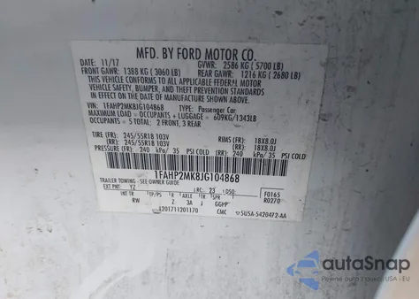 2018 Ford Police Interceptor из США, поврежденный, VIN 1FAHP2MK8JG104868